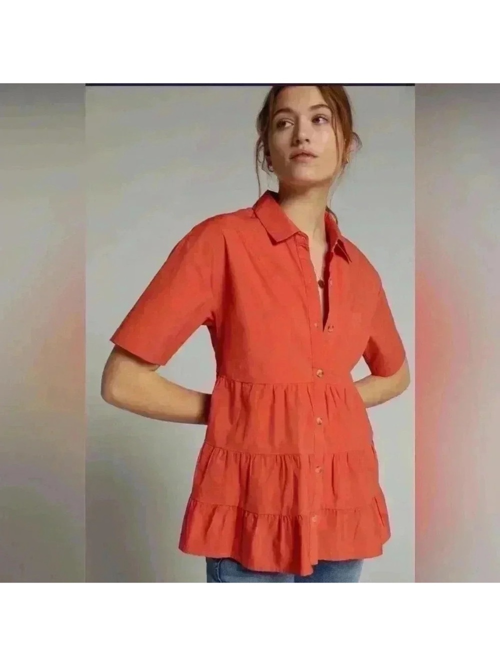 Porridge Anthropologie Faye Orange Tiered Tunic Blouse